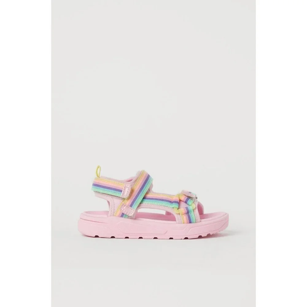 NWT H&M Girls Strappy Sandals in‎ Light pink/rainbow-colored Size US 10.5